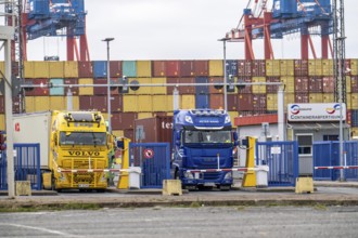 Entry and exit for container lorries, to the MSC container terminal in the seaport of Bremerhaven,