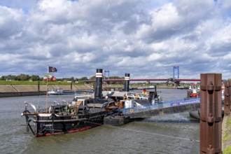 Harbour Duisburg Ruhrort, Vinckekanal, behind the Friedrich-Ebert-Bridge over the Rhine between