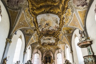 Interior view, St Michael's parish church, Piesport, Moselle, Rhineland-Palatinate, Germany, Europe