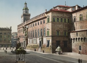 Town Hall in Bologna, Italy, 1890, Historical, digitally restored reproduction from a 19th century