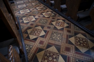 Interior view, floor mosaic, mosaic floor, parish church, parish church of St. Nicholas, Merano,