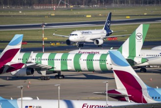 Lufthansa Citry Airbus A319 aircraft after landing at Düsseldorf Airport, main runway 05R/23L,