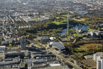 Olympic site, aerial view, bird's eye view, Munich, Bavaria, Germany, Europe