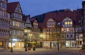 The Lange Straße and church square in the old town of Hannoversch Münden with historic