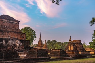 The central Buddhist temple Wat Mahathat at sunset, UNESCO World Heritage Sukhothai Historical