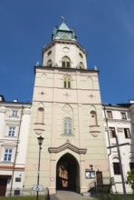 Front view of a medieval tower in daylight, Trinitarian Tower, Trynitarska Tower, Lublin, Poland,