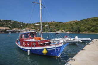 Agios Stefanos Avliotes, Corfu, Greece, Fishing boats in the harbour of Agios Stefanos. Agios