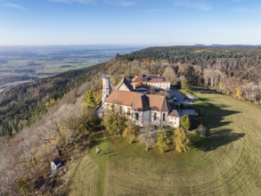 Aerial view of the 983 metre high Dreifaltigkeitsberg in the district of Spaichingen with the