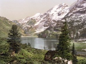 Engstlensee, Bernese Oberland, Switzerland, Historic, digitally restored reproduction from a 19th