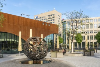 Ball fountain on Martin-Luther-Platz, state capital Düsseldorf, North Rhine-Westphalia, Germany,