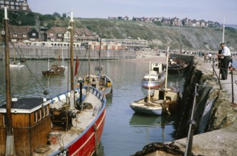 Boats in the harbour, Folkestone, Kent, England, United Kingdom, early 1960s, Europe