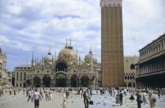 St Mark's Square, Piazza san Marco, Venice, Italy, Europe 1956 colourised image from Ektachrome