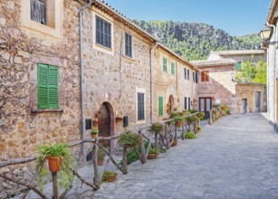 Historic district cobblestone street, Valldemossa, Mallorca, Balearic Islands, Spain, Europe