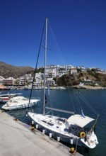 Sailing boat in the harbour of Agia Galini, south coast, Crete, Greece, Europe