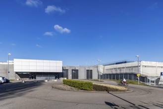 Stammheim prison, JVA. Exterior view of the gate and security gates. Stuttgart, Baden-Württemberg,