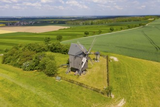 Aerial view of Liebschützberg with buck windmill, in the background the district of Laas, district