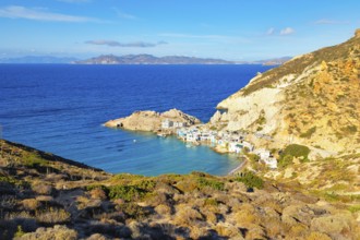 Firopotamos village, high angle view, Firopotamos, Milos Island, Cyclades Islands, Greece, Europe