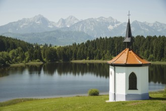 Chapel at Hegratsrieder See, near Fuessen, Allgaeu, Bavaria, Germany, Europe