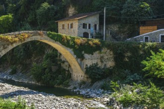 Santa Lucia Bridge, a medieval stone arch bridge over the Argentina River in Valle Argentina,