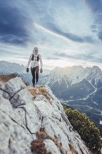 Trail running on the Grubigstein in the Tiroler Zugspitzarena in Tyrol in the Alps in Austria