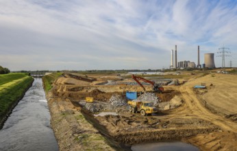 Dinslaken, Voerde, North Rhine-Westphalia, Germany, Emscher estuary into the Rhine. Construction