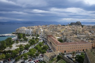 Corfu Town, Corfu, Greece, City overview Corfu Town with the Old Harbour, the Greek Orthodox Church