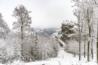 Snow-covered winter landscape Bruchhauser Steine in the Sauerland, Bruchhausen, Olsberg,