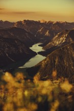 Thaneller summit at sunset in the Lechtal valley in Tyrol with a wonderful view of the surrounding