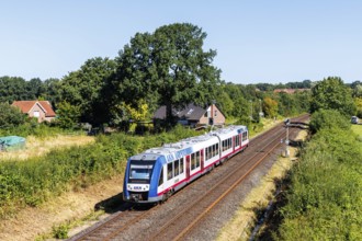 Train of the AKN railway regional train of the type Alstom Coradia LINT 54 in Henstedt-Ulzburg,