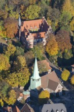 Bergedorf Castle and St. Petri and Pauli Church, aerial view, castle, church, museum, autumn,