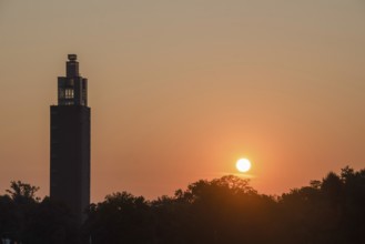 Albin Müller Tower in Rotehorn City Park at sunrise, Magdeburg, Saxony-Anhalt, Germany, Europe