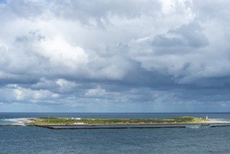 Dune of the offshore island Helgoland, south beach with lighthouse, west pier with dune ferry,