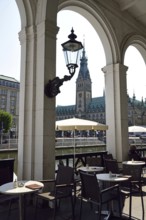 Europe, Germany, Hamburg, City, Alster Arcades, Cafes, Town Hall Tower, Europe