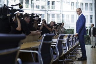 Friedrich Merz, CDU party chairman, at the Federal Press Conference on the consequences of Solingen