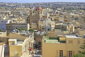 Domed roof of basilica St George church in town centre of Victoria Rabat, Gozo, Malta, Europe