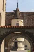 Mittelzell, Reichenau Island, Lake Constance, town hall with tower, sundial, Cathedral of St Mary