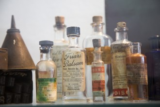 Bottles of chemicals related to Newman's Saddlery industry, with permission of Chippenham museum,