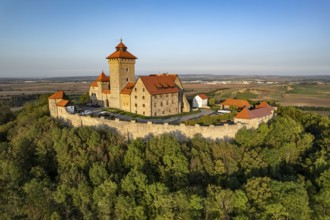 Veste Wachsenburg seen from the air, Amt Wachsenburg, Thuringia, Germany, Europe