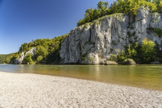 Danube beach at the Weltenburger Enge, Danube gorge near Weltenburg, Bavaria, Germany, Europe