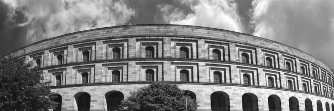 Exterior view of the unfinished Kogresshalle on the Nazi Party Rally Grounds during the Nazi era,