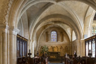 Norman chancel and sanctuary architecture with rib vaulting, church of Saint John the Baptist,