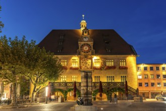 The town hall in Heilbronn at dusk, Baden-Württemberg, Germany, Europe