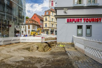 Erfurt Tourist Information with construction site in front of it, historic old town of Erfurt,