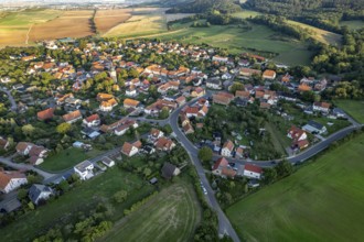 The district of Holzhausen seen from the air, Amt Wachsenburg, Thuringia, Germany, Europe