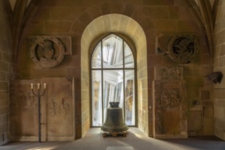 Bell in the interior of the Kilianskirche church in Heilbronn, Baden-Württemberg, Germany, Europe