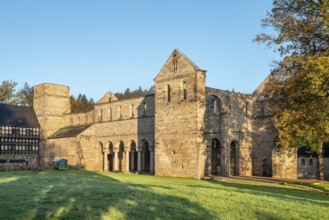 Ruins of the Paulinzella monastery church in the morning light, Paulinzella, Thuringia, Germany,