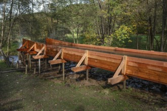 Newly built wooden channel for a stream to drive a waterwheel, Egloffstein, Upper Franconia,