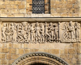 Romanesque Frieze modern replica stone carvings on cathedral frontage of cathedral church, Lincoln,