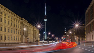 Night shots, Berlin Mitte, Humboldtforum and television tower, Berlin, Germany, Europe