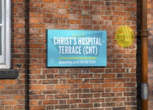 Sign for Lincoln College at Christ's Hospital Terrace, city of Lincoln, Lincolnshire, England, UK